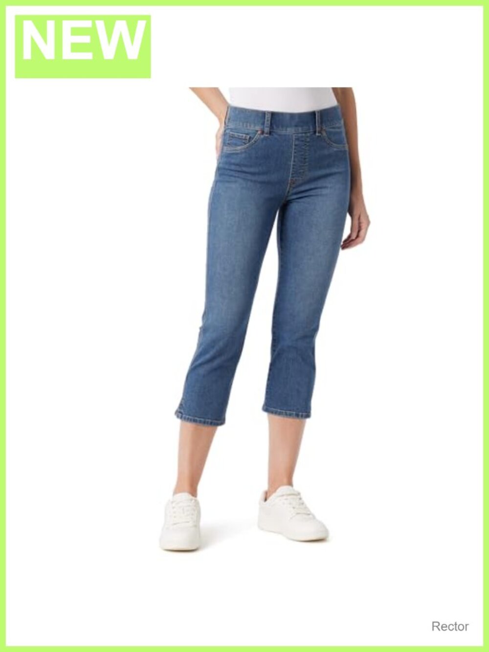 High Rise Straight Leg Capri Pull On Jeans Stretch Cotton Blend